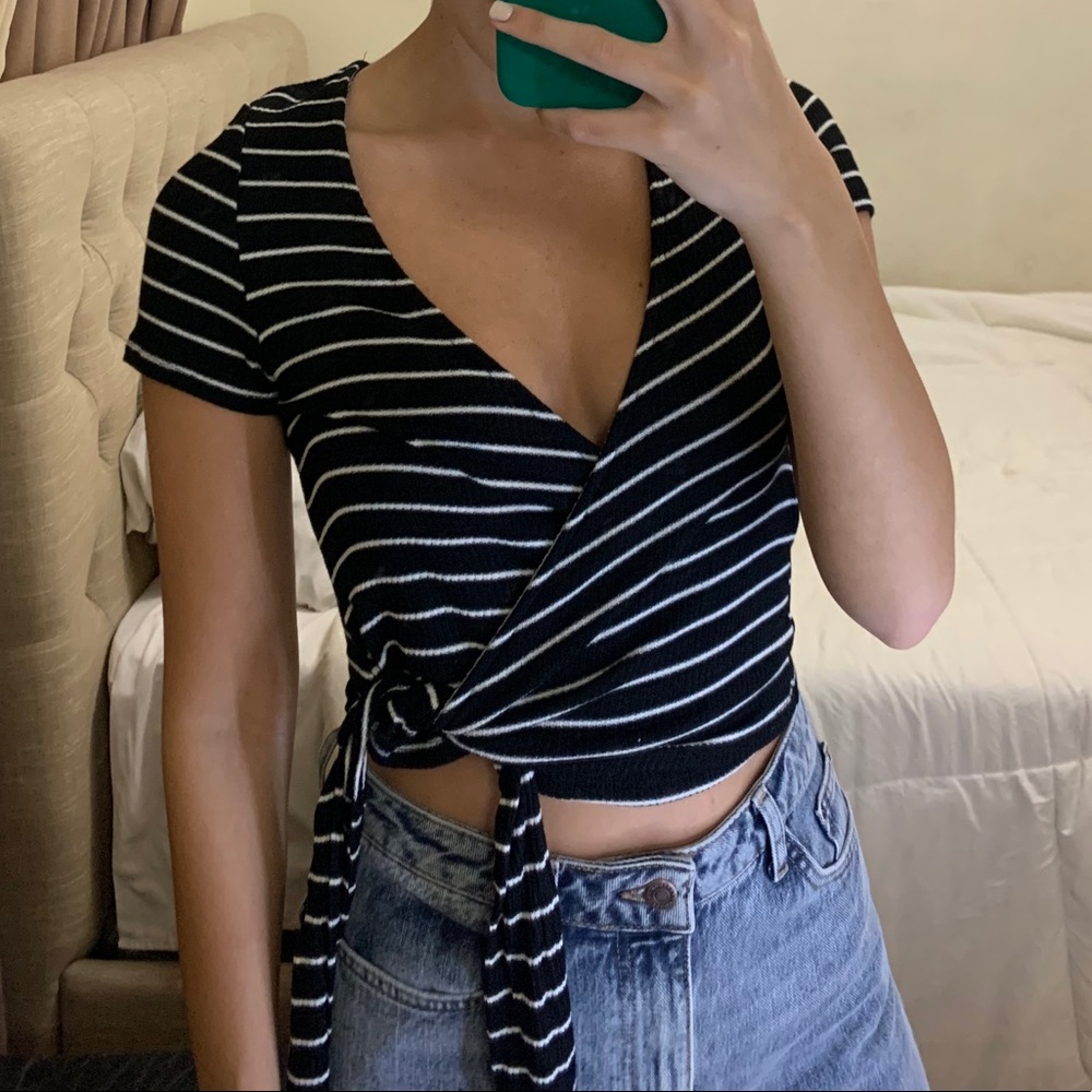 Urban outfitters black and white wrap top